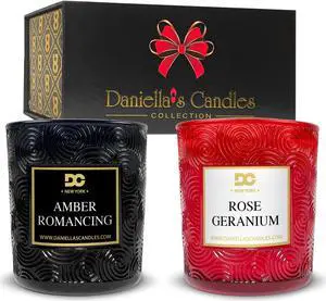 Romantic Candle Gift Set of 2, Amber Romancing and Rose Geranium