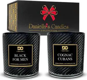 Daniella's Candles Men's Collection Candle Gift Set of 2, Black For Men and Cognac Cubans