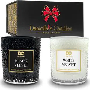 Daniella's Candles True Love Scented Candle Gift Set of 2, Black Velvet and White Velvet