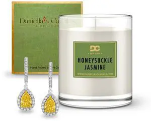 DANIELLA'S CANDLES Honeysuckle Jasmine Jewelry Surprise Candle, Natural Soy Wax, Burn Time 65h, With Earrings Inside DANIELLA'S CANDLES Honeysuckle Jasmine Jewelry Surprise Candle, Natural Soy Wax, Burn Time 65h, With Earrings Inside