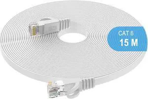 15M Cat6 Ethernet Cable, Long Internet Cables High-Speed Patch Cord Flat Design 1Gbps for 250Mhz/s UTP for Console, PS3, PS4, PS5, Switch, Router, Modem, Patch Panel, PC, TV, Home Office