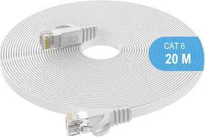 20M Cat6 Ethernet Cable, Long Internet Cables High-Speed Patch Cord Flat Design 1Gbps for 250Mhz/s UTP for Console, PS3, PS4, PS5, Switch, Router, Modem, Patch Panel, PC, TV, Home Office 98.42 ft.
