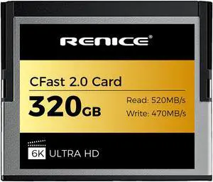 RENICE 320GB CFast 2.0 Memory Card- up to 520MB/s Read -RAW 6K HD Video Recording- For photographers-pSLC Mode