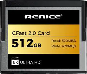 RENICE 512GB CFast 2.0 Memory Card-Up to 520MB/s Read -RAW 6K HD Video For Videographers & Filmmakers