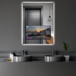 Haocrown LED Bathroom Mirror with 21.5" Full Touch Screen Smart TV, 24x32 inch Backlit Lighted Vanity Mirror, Android 11 OS/Bluetooth Wi-Fi /3 Colors Dimmable LED Light Vertical Wall Mounted
