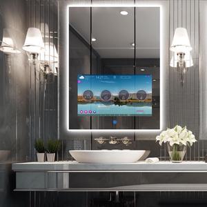 Haocrown LED Bathroom Mirror with 21.5" Full Touch Screen Smart TV, 24x32 inch Backlit Lighted Vanity Mirror, Android 11 OS/Bluetooth Wi-Fi /3 Colors Dimmable LED Light Vertical Wall Mounted