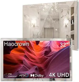 Haocrown 32 Inch 4K Ultra HD Smart Mirror Bathroom TV, IP66 Waterproof Android 13 TV with Voice Remote, Google Assistant & ATSC Tuner, 2+32GB (Silver Frame 2025 Model) Haocrown 32 Inch 4K Ultra HD Smart Mirror Bathroom TV, IP66 Waterproof Android 13 TV with Voice Remote, Google Assistant & ATSC Tuner, 2+32GB (Silver Frame 2025 Model)