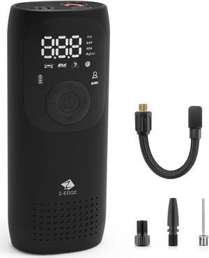 Z-EDGE ZAI02 Tire Inflator Pump Portable Air Compressor for Car Tires, Rechargeable 2000mAh 150PSI with Pressure Gauge Auto-Off, for Car Bike Motorcycles Balls - Black