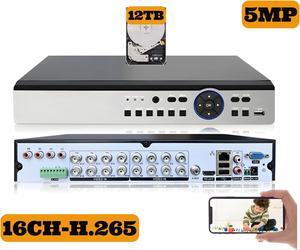 Evertech 16 Channel 5MP DVR Security System Recorder 12TB HDD for HD-TVI, CVI, CVBS, AHD 960H/720P/1080P/5MP CCTV Security Cameras