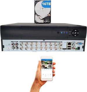 Evertech 16 Channel H.265 HD Hybrid Digital Video Recorder Compatible with Analog/AHD/TVI/CVI Security Cameras DVR for Surveillance System with 16TB Hard Drive Installed