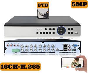 Evertech 16 Channel H.265 5MP Surveillance Camera Digital Video Recorder with 8TB Hard Drive for Recording