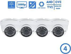 Evertech 1080P HD Indoor Outdoor AHD TVI CVI and Analog Security Surveillance Dome Camera Adjustable Vari-Focal Lens with Night Vision ( 4 Pack )