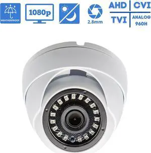 Evertech 1080p HD-TVI/AHD/CVI/Analog Day and Night Vision Outdoor Indoor Security Camera 2.8mm Wide Angle White Metal Casing CCTV Camera