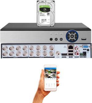 Evertech 16 Channel H.265 Hybrid DVR Security Camera Recorder with 8TB Hard Drive, Compatible with AHD/TVI/CVI/Analog Cameras