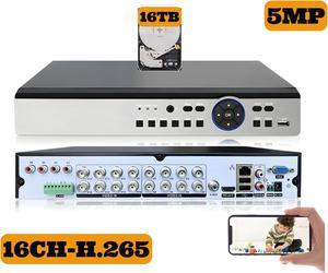 Evertech 16 Channel H.265 5MP Security Camera Digital Video Recorder with 16TB Recording Memory
