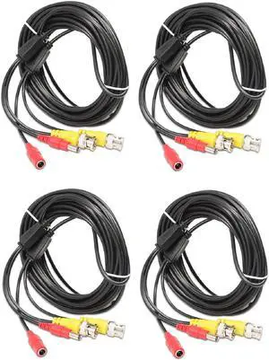 Evertech 25ft Black BNC Video Power Cable Security Camera Wire Cord for CCTV DVR Surveillance System ( 4 Pack )