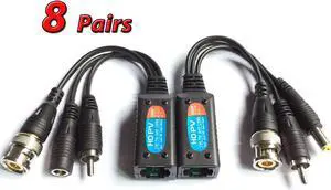 Evertech 8MP HD-CVI AHD TVI and Analog Passive Video Audio Power Balun Data Transmitter via UTP Cable (8 Pairs)