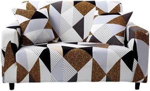 Anyhouz 2 Seater Sofa Cover Beige Geometric Style and Protection For Living Room Sofa Chair Elastic Stretchable Slipcover