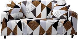 Anyhouz 4 Seater Sofa Cover Beige Geometric Style and Protection For Living Room Sofa Chair Elastic Stretchable Slipcover