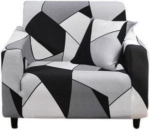 Anyhouz 1 Seater Sofa Cover Black White Geometric Style and Protection For Living Room Sofa Chair Elastic Stretchable Slipcover