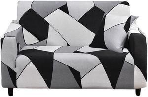 Anyhouz 2 Seater Sofa Cover Black White Geometric Style and Protection For Living Room Sofa Chair Elastic Stretchable Slipcover