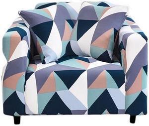 Anyhouz 1 Seater Sofa Cover Blue White Geometric Style and Protection For Living Room Sofa Chair Elastic Stretchable Slipcover