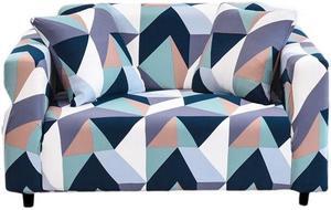 Anyhouz 2 Seater Sofa Cover Blue White Geometric Style and Protection For Living Room Sofa Chair Elastic Stretchable Slipcover