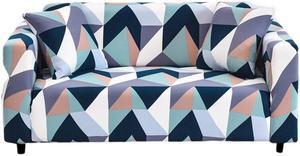 Anyhouz 4 Seater Sofa Cover Blue White Geometric Style and Protection For Living Room Sofa Chair Elastic Stretchable Slipcover