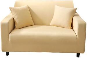 Anyhouz 2 Seater Sofa Cover Plain Beige Style and Protection For Living Room Sofa Chair Elastic Stretchable Slipcover