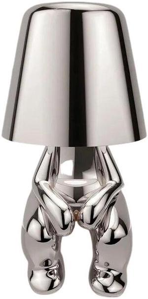 Anyhouz Hotel Lightning Lamp Rechargeable Silver Little Man Sitting Position Table Lamp