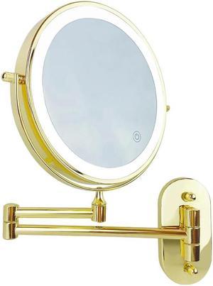 Anyvogue Gold 8in Wall Mounted Smart LED Makeup Mirror Double Sided Touch Dimming Adjustable 10x Magnification USB Type