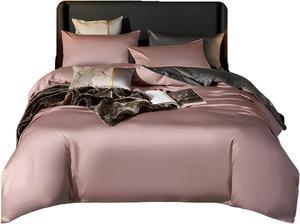 Anyhouz Duvet Comforter Set Full Pink/ Deep Grey Cotton Thick Blanket Bedspread 4 Pcs Bed Set