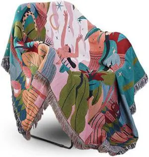 Anyhouz Blue Blanket Multi-function Forest Dancer Throw 2 Sides Sofa Covers Tassel130*160cm