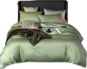 Anyhouz Duvet Comforter Set UK King Green/ Light Grey Cotton Thick Blanket Bedspread 6 Pcs Bed Set