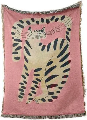 Anyhouz Pink Cat Throw Blanket Cozy Sofa Couch Bed Cover Tapestry with Tassel