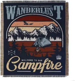 Anyhouz Wanderlust Campfire Throw Blanket Cozy Sofa Couch Bed Cover Tapestry with Tassel