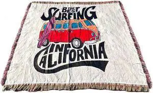 Anyhouz Surfing California Throw Blanket Cozy Sofa Couch Bed Cover Tapestry with Tassel