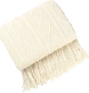 Anyhouz White Throw Blanket Faux Cashmere Sofa Cover Tassels Blanket 150*230cm