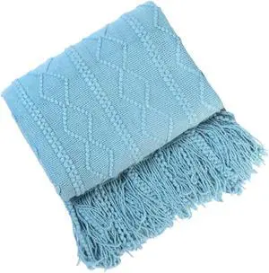 Anyhouz Sky Blue Throw Blanket Faux Cashmere Sofa Cover Tassels Blanket 150*230cm