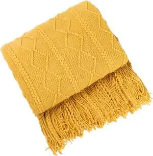 Anyhouz Yellow Throw Blanket Faux Cashmere Sofa Cover Tassels Blanket 130*230cm