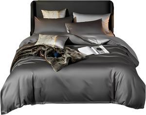 Anyhouz Duvet Comforter Set Full Deep Grey/ Light Grey Cotton Thick Blanket Bedspread 4 Pcs Bed Set