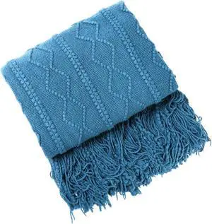Anyhouz Blue Throw Blanket Faux Cashmere Sofa Cover Tassels Blanket 150*230cm