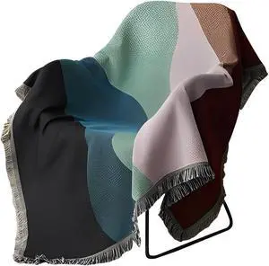 Anyhouz Throw Blanket Faux Cashmere Sofa Cover Abstract Rainbow Wave Pattern Tassel130*180cm