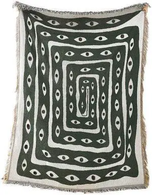 Anyhouz Throw Blanket Faux Cashmere Sofa Cover Green Snake Pattern Tassel130*160cm