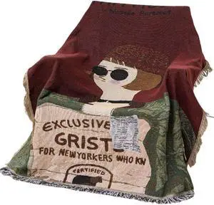 Anyhouz Throw Blanket Brown Faux Style 1 Cashmere Sofa Cover Human Cartoons Tassel130*180cm