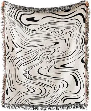 Anyhouz Throw Blanket Faux Cashmere Sofa Cover Black Water Waves Pattern Tassel130*160cm