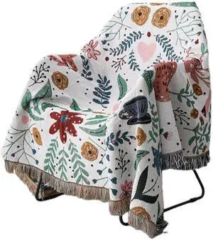 Anyhouz Throw Blanket Faux Cashmere Sofa Cover Forest Flower Pattern Tassel130x180cm