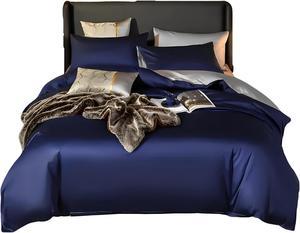 Anyhouz Duvet Comforter Set Queen Navy Blue/ Light Grey Cotton Thick Blanket Bedspread 6 Pcs Bed Set