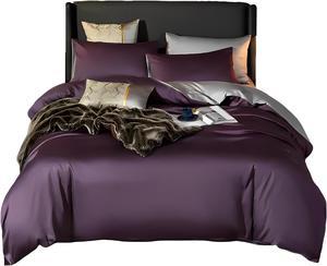 Anyhouz Duvet Comforter Set UK King Purple/ Light Grey Cotton Thick Blanket Bedspread 4 Pcs Bed Set