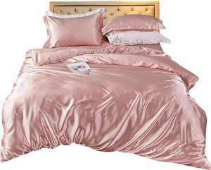 Anyhouz Beddings Light Pink US Queen Size 3 Pcs High End Satin Smooth Duvet Cover Set